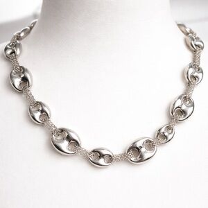 Sterling Silver Puffed Mariner Chain Link Necklace 20" stamped 925 TURKEY 1.9 oz